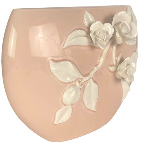 3D Floral Fitz and FloydPorcelain Rose Peach Pink Vase White Flowers 1982 - Picture 2 of 11